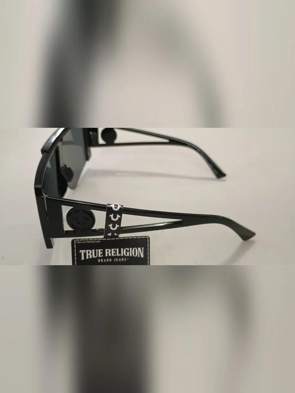 True Religion Black Shield Sunglasses with Gold Logo